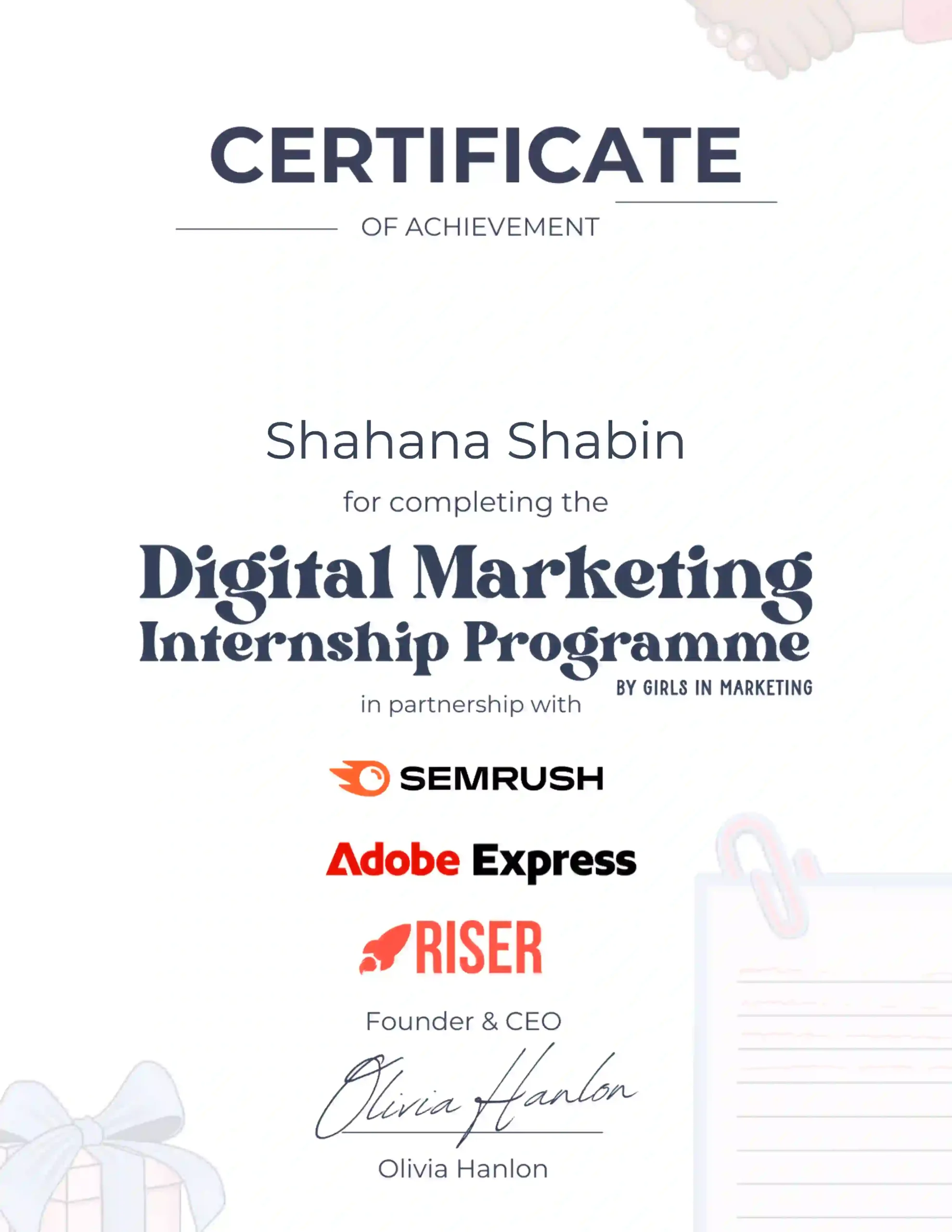 DMIP certificate given to the best freelance digital marketer Kochi